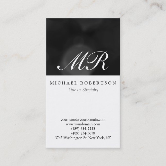Script Monogram White Black Pattern Business Card (Front)