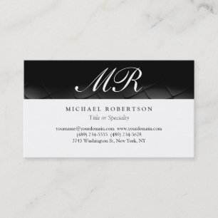 Script Monogram White Black Pattern Business Card