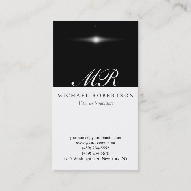 Script Monogram White Black Pattern Business Card (Front)
