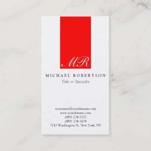 Script Monogram White Red Clean Business Card