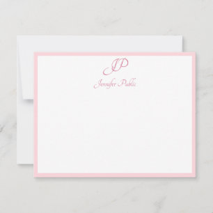 Script Monogrammed Modish Blush Pink Minimalist Card