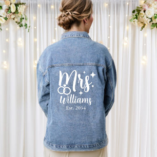Script Mrs Wedding Established Date Bride Jean Denim Jacket