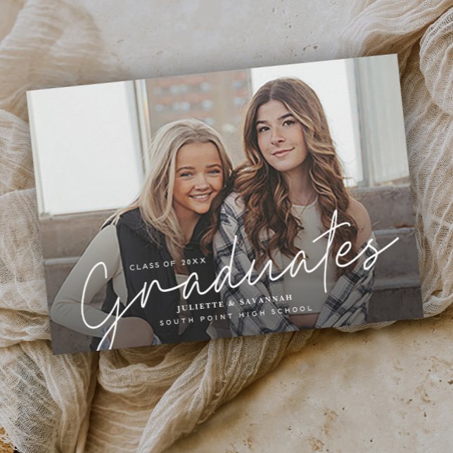 Script Multiple Graduates Graduation Invitation (Handwritten multiple graduates photo graduation invitations.)