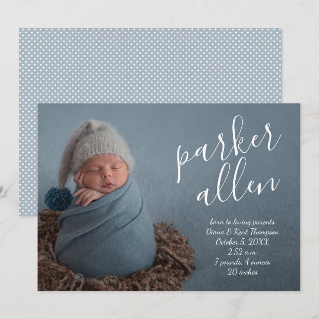 Script Name Baby Photo Birth Announcements (Front/Back)