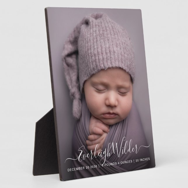 Script Name Baby Photo Birth Stats Plaque (Side)