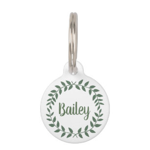 Script Name & Contact Info Sage Green Wreath Pet Tag