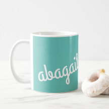 Script Name Custom Gift Teal Blue White Coffee Mug