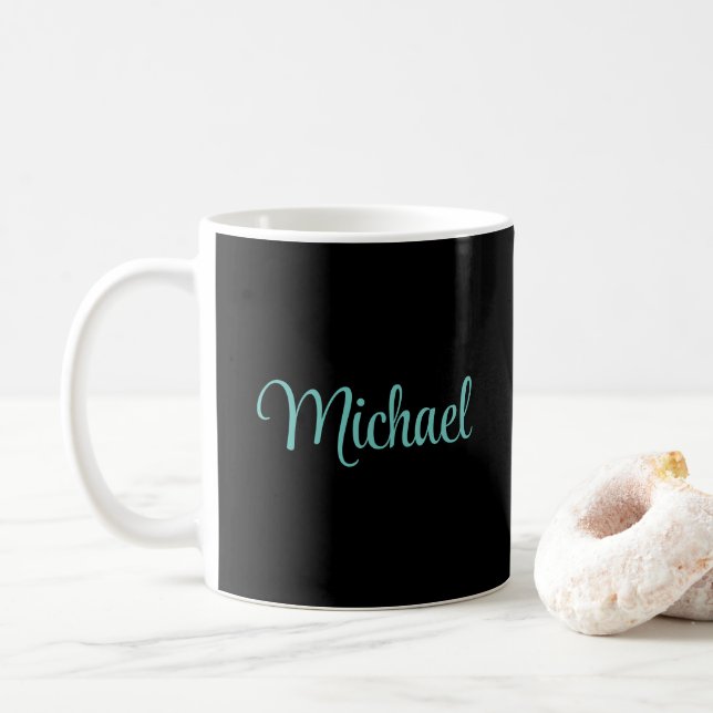 Script Name Elegant Black Typography Coffee Mug (With Donut)