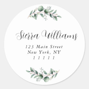 Script Name Eucalyptus Round Return Address Label