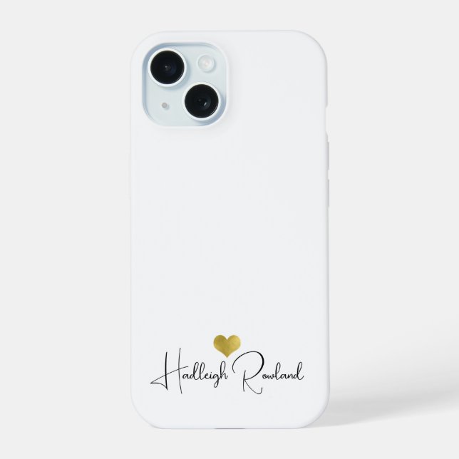 Script Name Gold Heart Monogram iPhone 15 Case (Back)