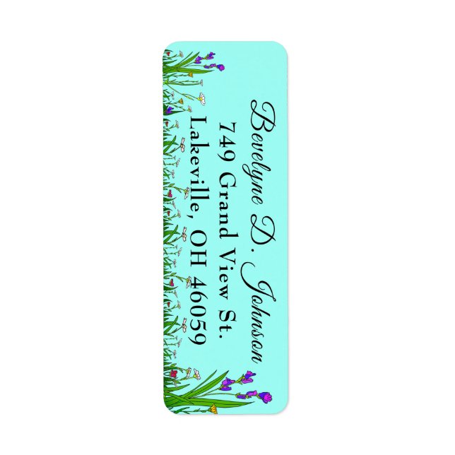 Script Name Grass & Flower Border on Turquoise  (Front)