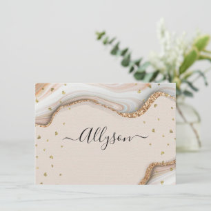 Script Name & Message, Glitter Hearts, Marble Holiday Card