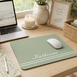 Script Name Minimalist Green Eucalyptus Mouse Mat