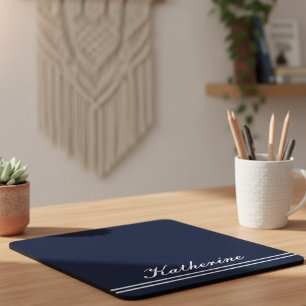 Script Name Minimalist Navy Blue Mouse Mat