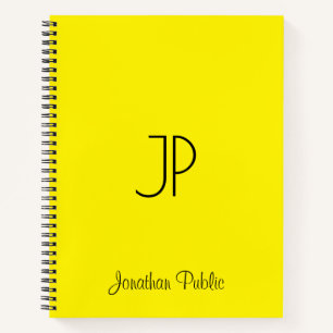 Script Name Monogram Initial Bright Yellow Notebook