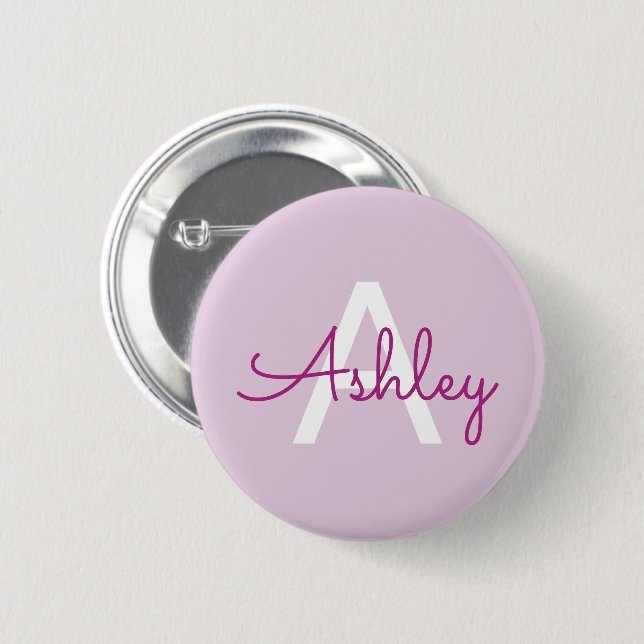 Script Name & Monogram | Magenta & Light Purple 6 Cm Round Badge (Front & Back)