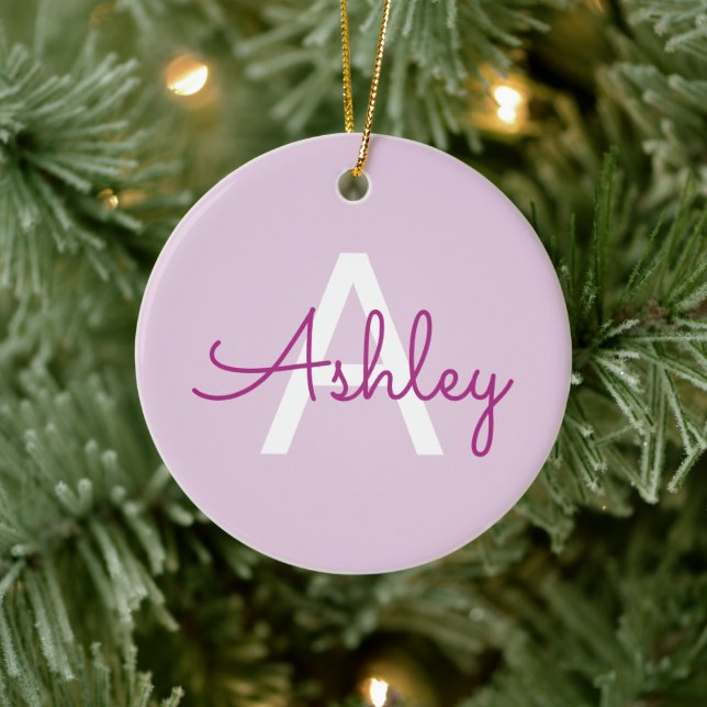 Script Name & Monogram | Magenta & Light Purple Ceramic Tree Decoration (Tree)