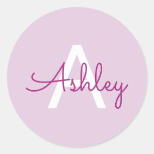 Script Name & Monogram   Magenta & Light Purple Classic Round Sticker