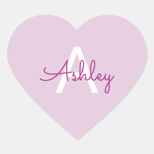 Script Name & Monogram   Magenta & Light Purple Heart Sticker