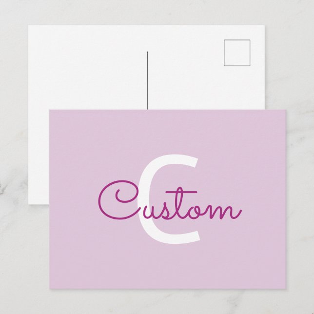 Script Name & Monogram | Magenta & Light Purple Holiday Postcard (Front/Back)