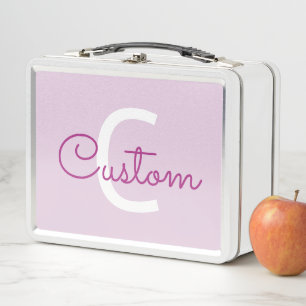 Script Name & Monogram Magenta & Light Purple Metal Lunch Box