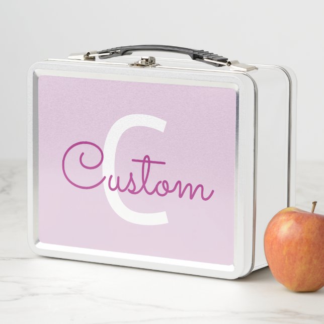Script Name & Monogram | Magenta & Light Purple Metal Lunch Box (In Situ)