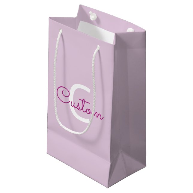 Script Name & Monogram | Magenta & Light Purple Small Gift Bag (Front Angled)