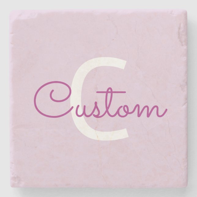 Script Name & Monogram | Magenta & Light Purple Stone Coaster (Front)