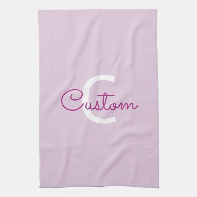 Script Name & Monogram | Magenta & Light Purple Tea Towel (Vertical)
