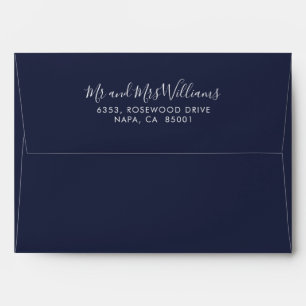 Script Name Navy Blue Return Address Envelope