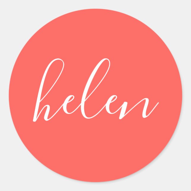 Script Name Personalised Coral Elegant Classic Round Sticker (Front)