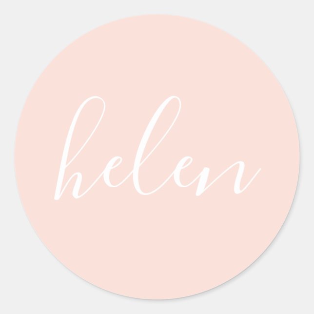 Script Name Personalised Pastel Peach Elegant Classic Round Sticker (Front)