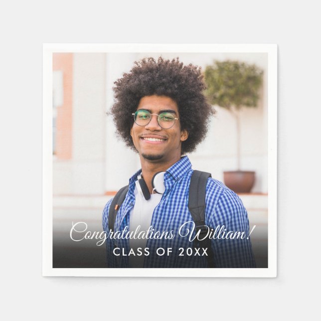 Script Name Photo Congratulations Graduation Party Napkin (Front)