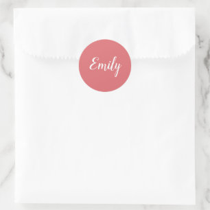 Script Name Pretty Rose Pink and White Classic Round Sticker