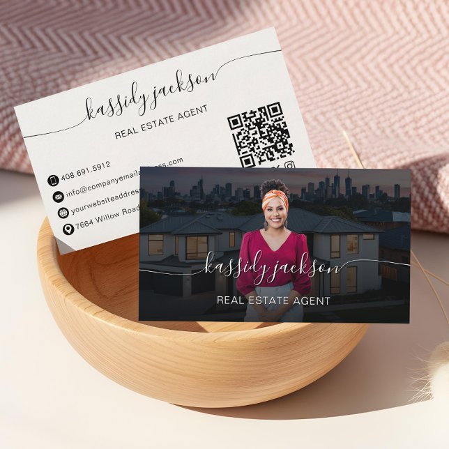 Script Name Professional Real Estate Agent Photo Business Card (Script Name Professional Real Estate Agent Photo Business Card)