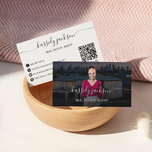Script Name Professional Real Estate Agent Photo Business Card
