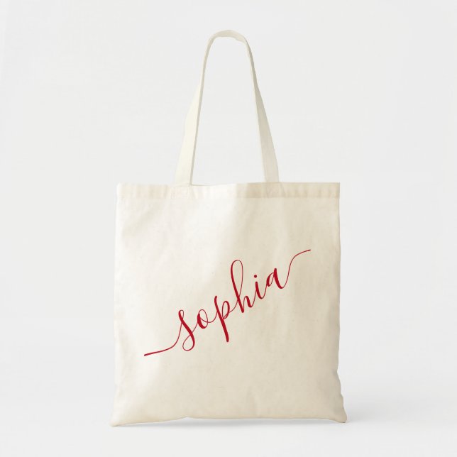 Script Name Red Personalised Modern Simple Tote Bag (Front)