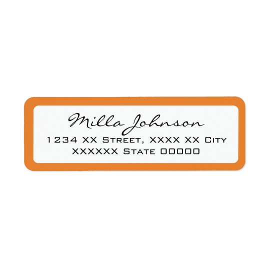script name with orange-colour border return address label