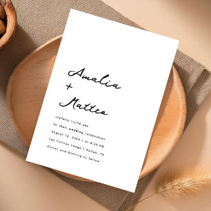Script Names Minimalist Clean Plain White Wedding Invitation