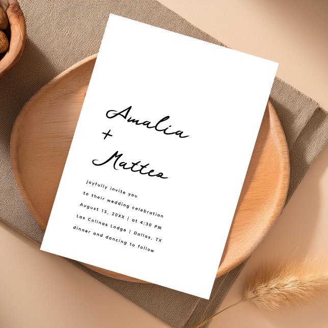 Script Names Minimalist Clean Plain White Wedding Invitation (Creator Uploaded)