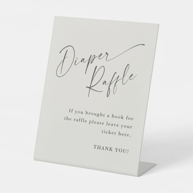 Script Neutral Baby Shower Diaper Raffle  Pedestal Sign (Front)