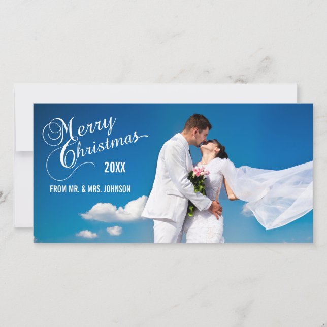 Script Newlyweds Holiday Photo Cards (Front)