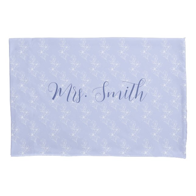 Script Newlyweds Mr and Mrs Floral Lavender Pillowcase (Front)