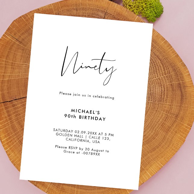 Script Ninety | Simple 90th Milestone Birthday  Invitation (Creator Uploaded)