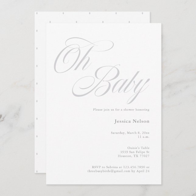 Script Oh Baby Gender Neutral Shower Invitation (Front/Back)