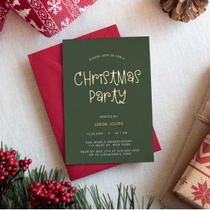Script Olive Green Christmas Party Foil Invitation