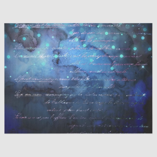Script on Abstract Blue Green Watercolor Decoupage Tissue Paper (Front)