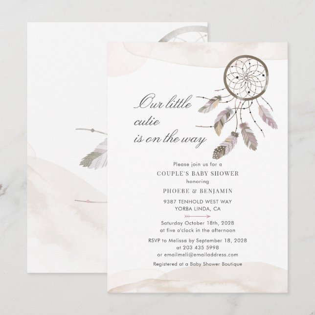 Script Pastel Couples Baby Shower Dream Catcher  Invitation (Front/Back)