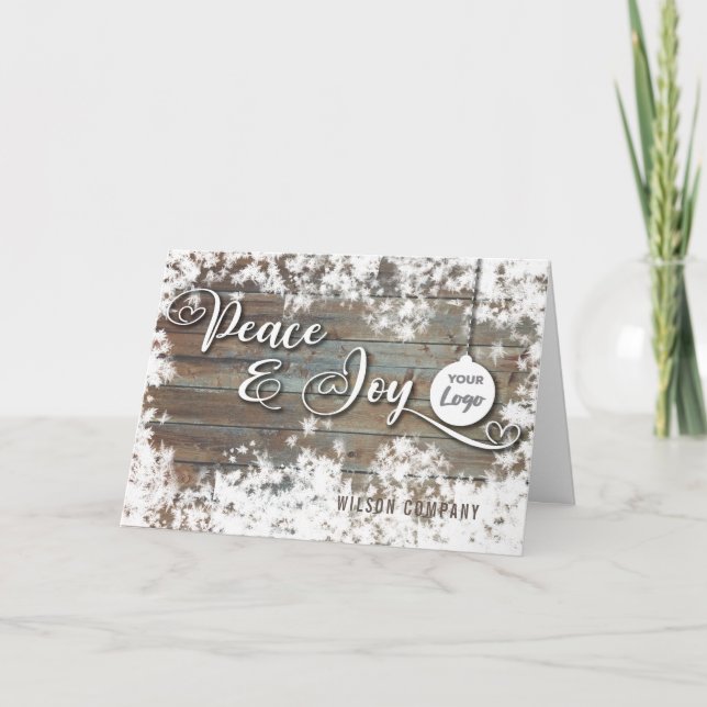Script Peace & joy corporate logo Holiday Card (Front)