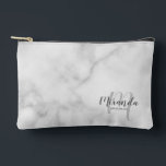 Script Personalised Bridesmaid Monogram Name Accessory Pouch<br><div class="desc">Add a personal touch to your wedding with personalised bridesmaid gift. This design features personalised bridesmaid's name in grey modern script font style and monogram in light grey modern script font style as background with title in grey modern sans serif font style on white marble background. Also perfect for maid...</div>